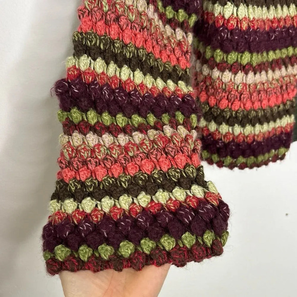 Orvis Vintage Y2K Green Pink Striped Wide Sleeve Collard Knit Cardigan Size S - Picture 3 of 8